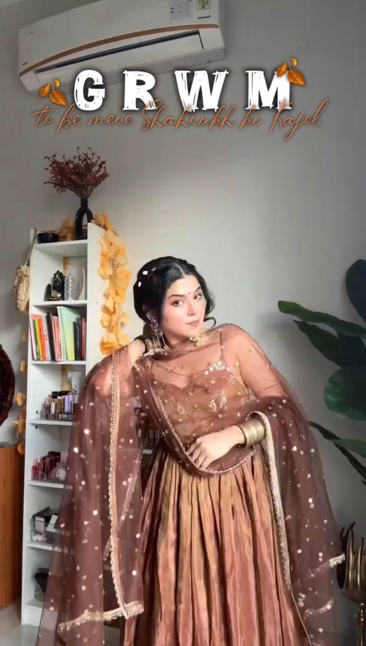 New Designer Gown and Dupatta in Embroidery Sequence Work with Attached Cups - Jaipuri Vastra