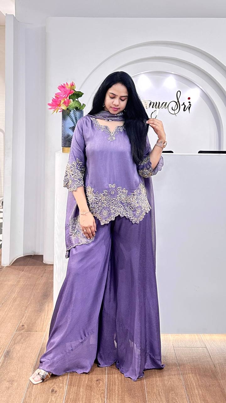 Fully Stitched Heavy Faux Georgette Top Bottom Dupatta Set with Embroidery Sequence Work - Jaipuri Vastra