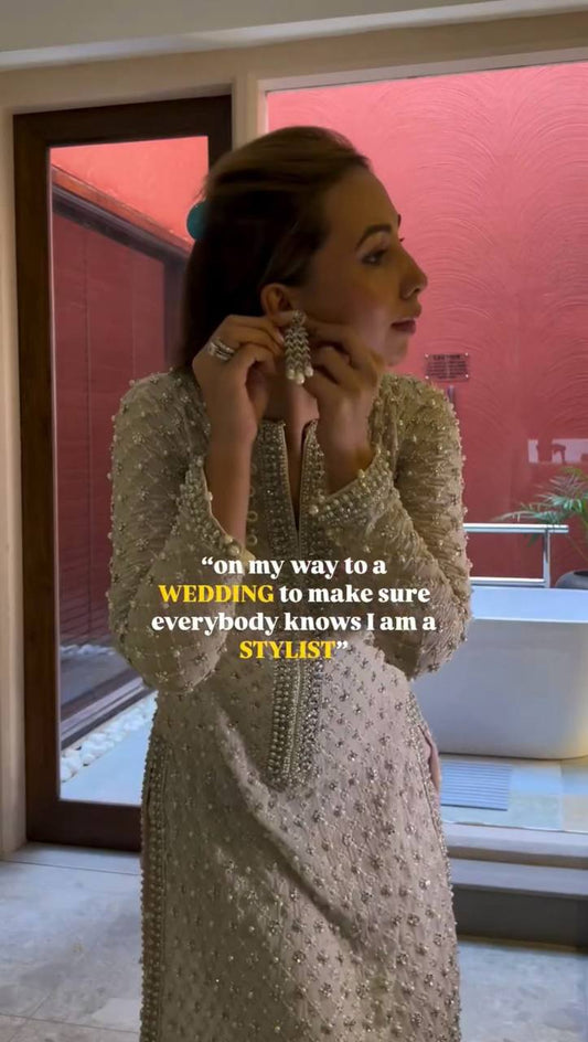 Premium Sequence Embroidered Faux Georgette Outfit with Handmade Moti Detailing