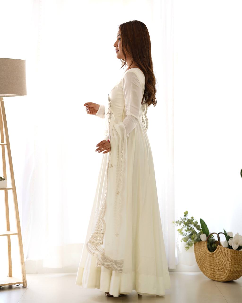 Fully Stitched Romansilk Chanderi Anarkali Outfit with Dupatta and Bottoms - Jaipuri Vastra