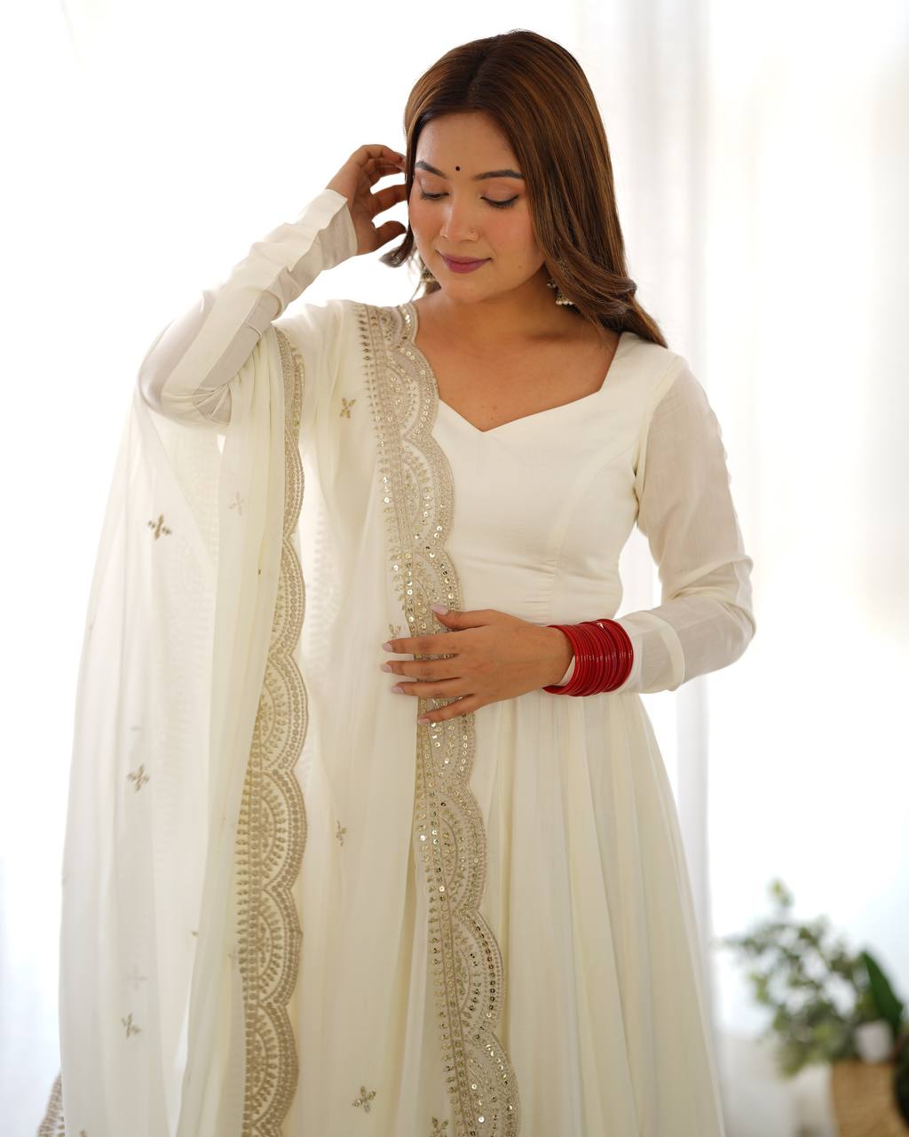 Fully Stitched Romansilk Chanderi Anarkali Outfit with Dupatta and Bottoms - Jaipuri Vastra