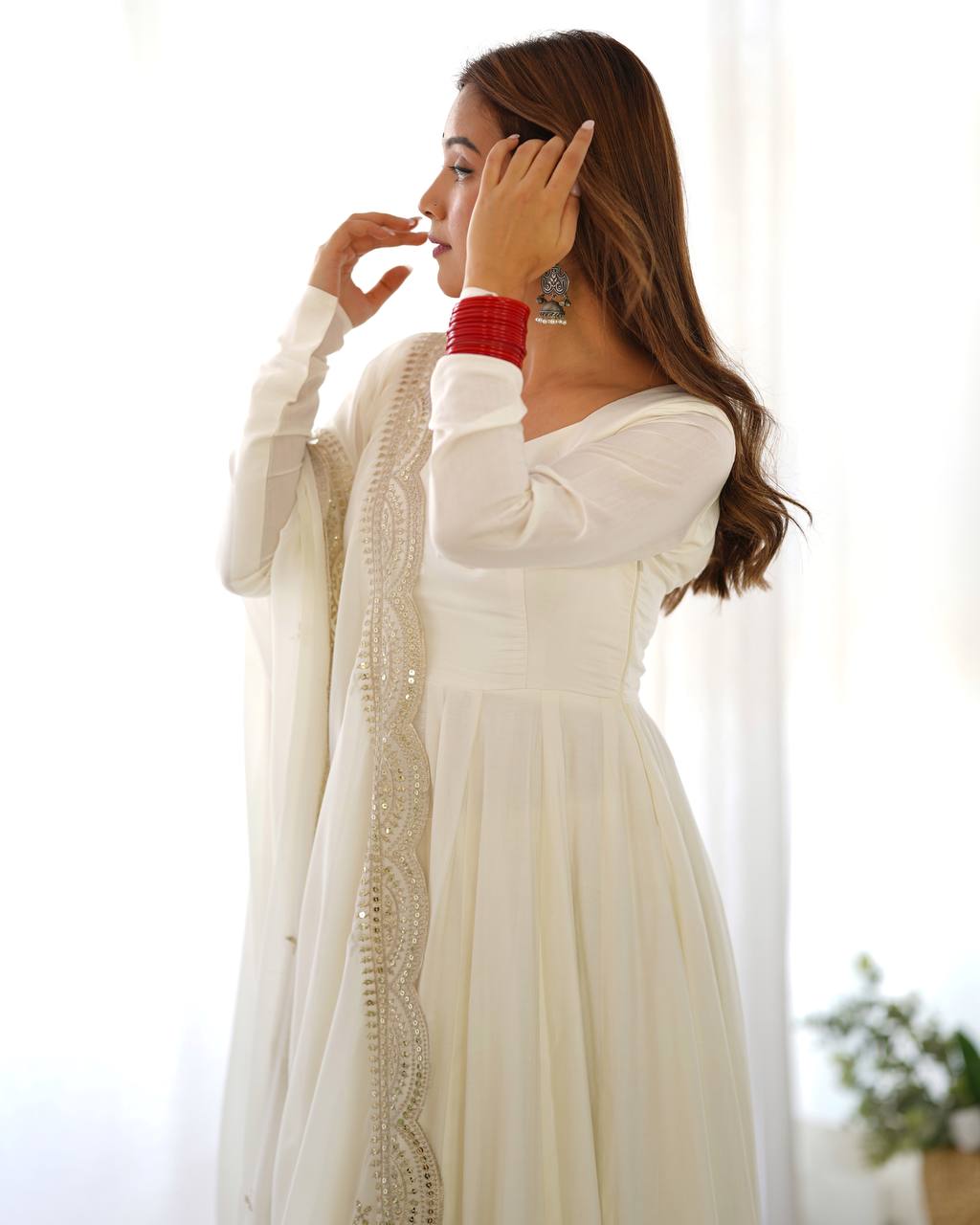Fully Stitched Romansilk Chanderi Anarkali Outfit with Dupatta and Bottoms - Jaipuri Vastra