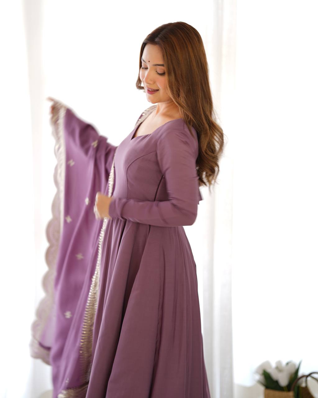 Fully Stitched Romansilk Chanderi Anarkali Outfit with Dupatta and Bottoms - Jaipuri Vastra