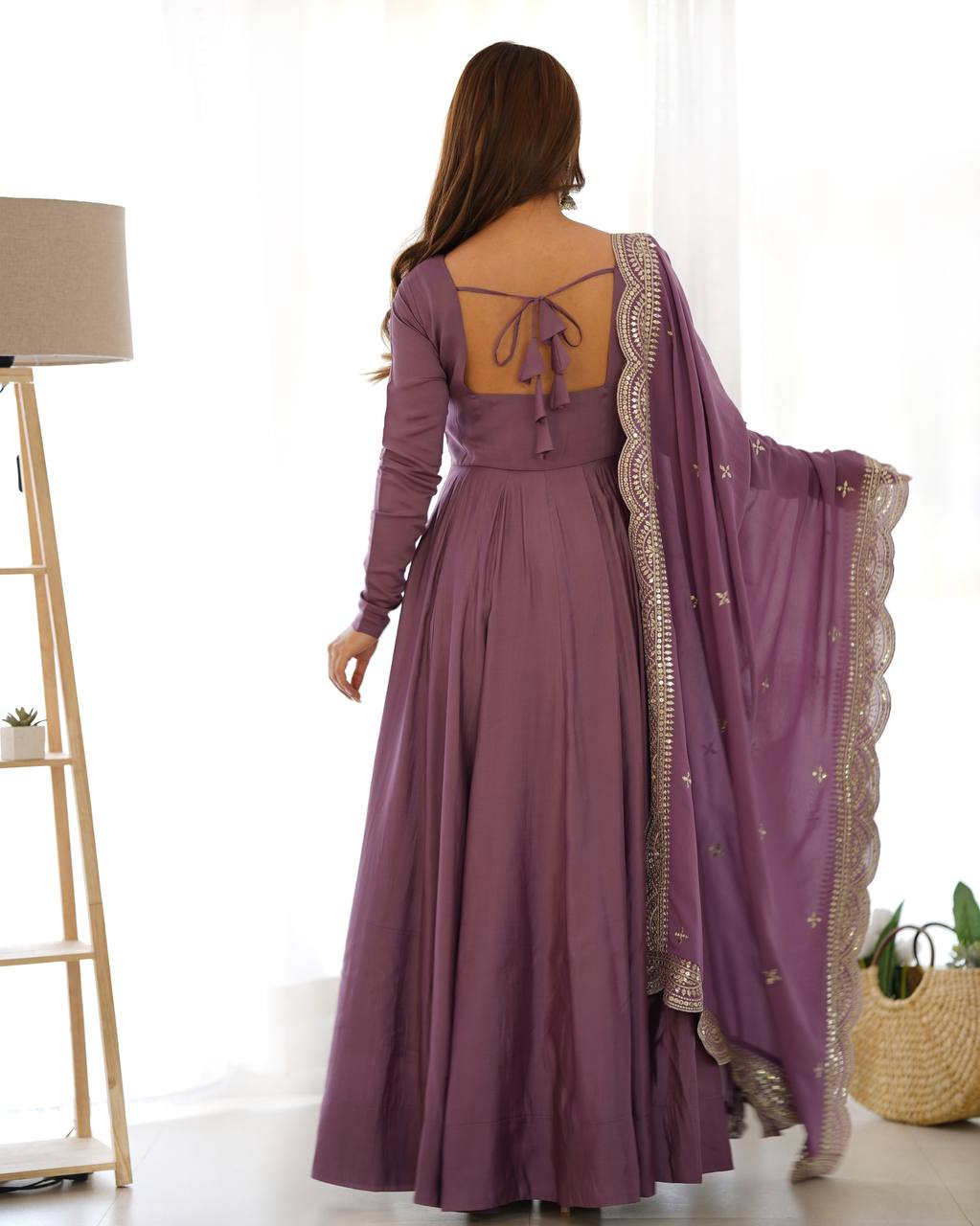 Fully Stitched Romansilk Chanderi Anarkali Outfit with Dupatta and Bottoms - Jaipuri Vastra