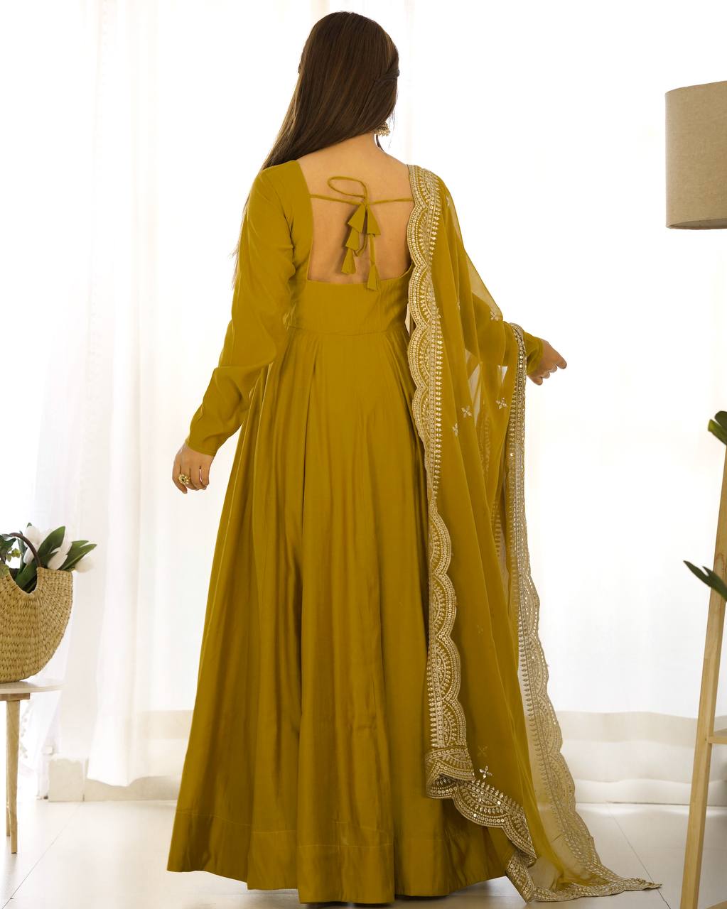 Fully Stitched Romansilk Chanderi Anarkali Outfit with Dupatta and Bottoms - Jaipuri Vastra