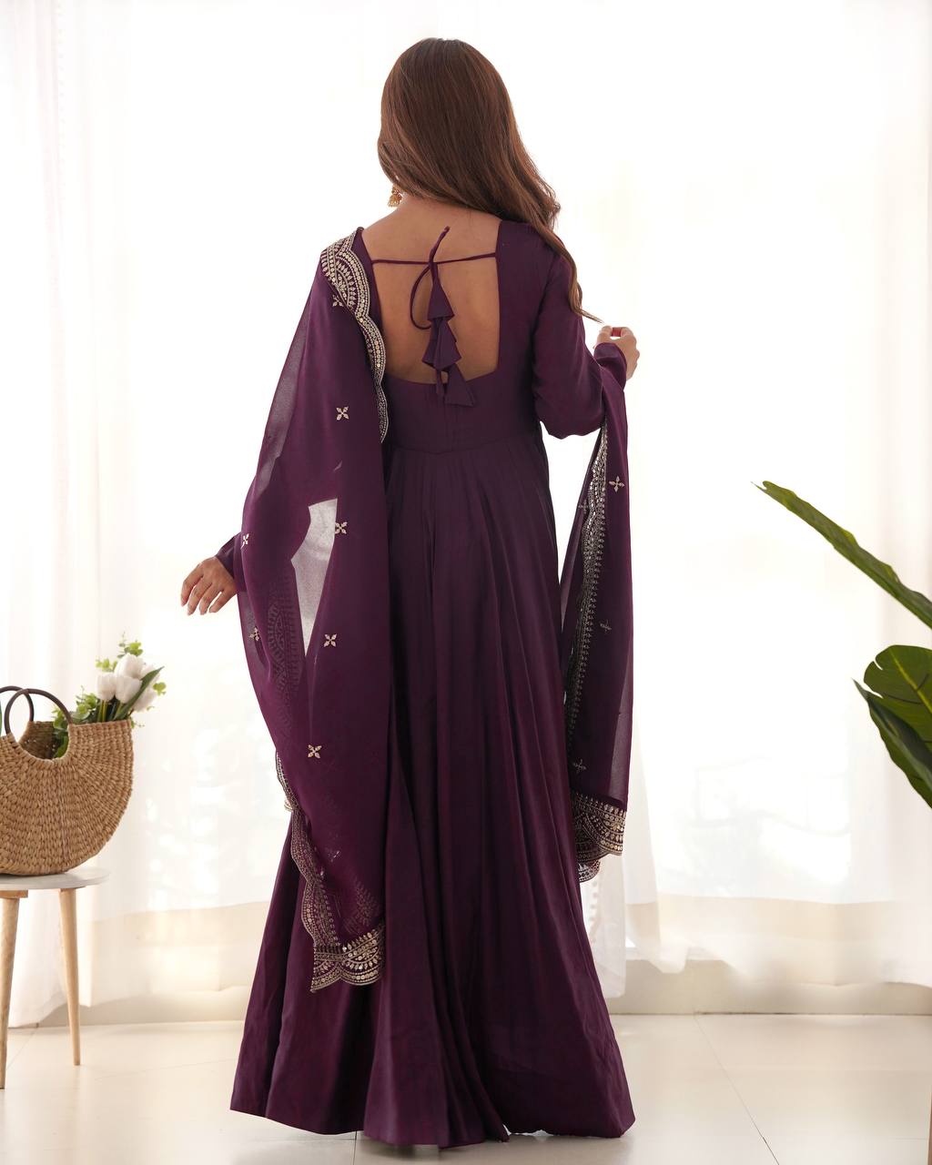 Fully Stitched Romansilk Chanderi Anarkali Outfit with Dupatta and Bottoms - Jaipuri Vastra