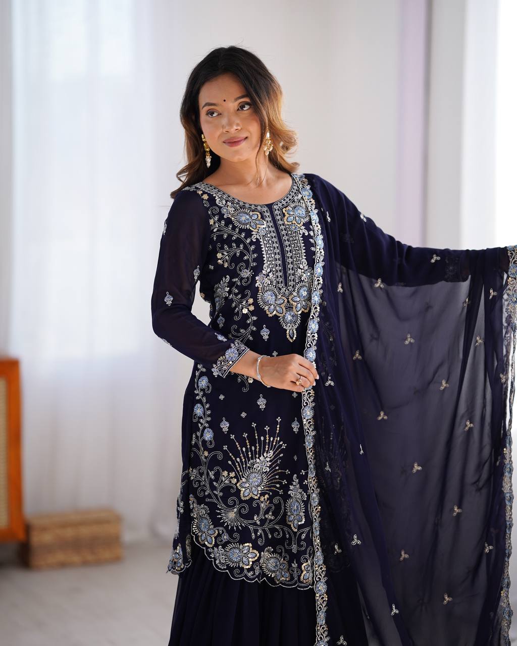 Premium Faux Georgette Sharara Set with Front and Back Work and Matching Dupatta - Jaipuri Vastra
