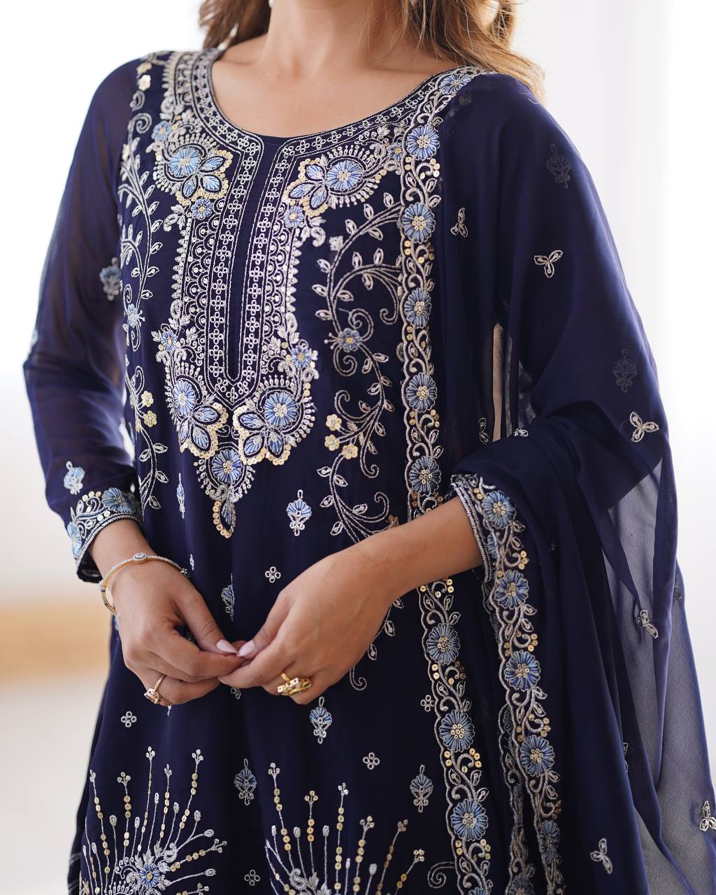 Premium Faux Georgette Sharara Set with Front and Back Work and Matching Dupatta - Jaipuri Vastra