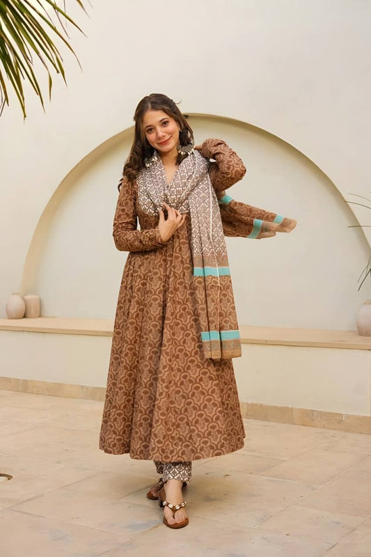 Stylish Readymade Anarkali Suit Set for Women Maslin Digital Printed Three Piece - Jaipuri Vastra