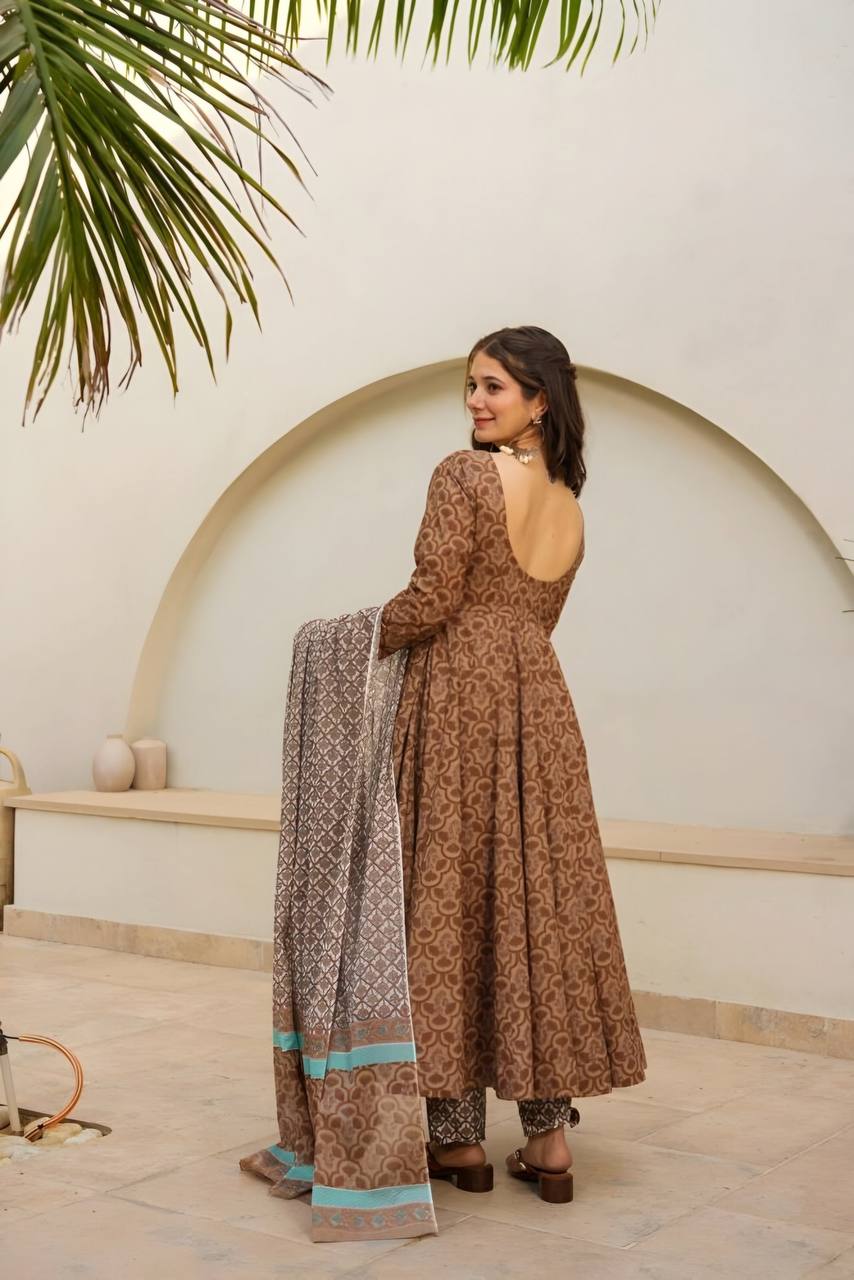 Stylish Readymade Anarkali Suit Set for Women Maslin Digital Printed Three Piece - Jaipuri Vastra