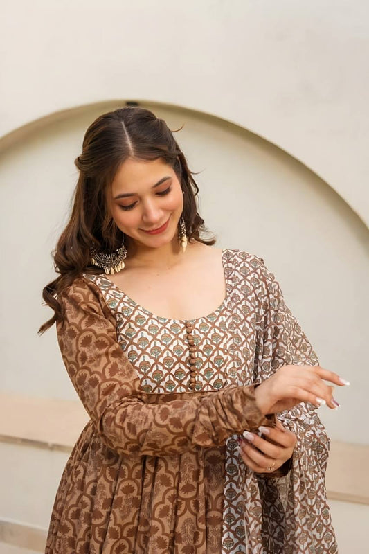 Stylish Readymade Anarkali Suit Set for Women Maslin Digital Printed Three Piece - Jaipuri Vastra