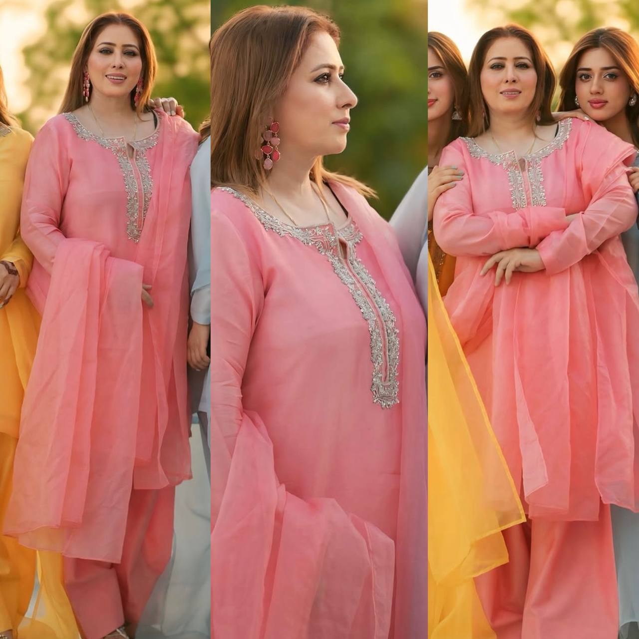 Ready-to-Wear Faux Georgette Embroidered Top Dupatta and Farshi Pant Set - Jaipuri Vastra