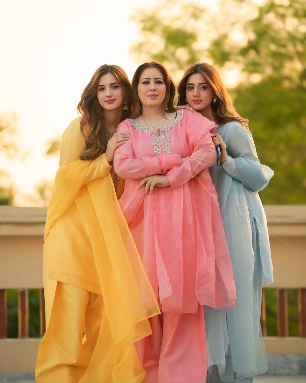 Ready-to-Wear Faux Georgette Embroidered Top Dupatta and Farshi Pant Set - Jaipuri Vastra