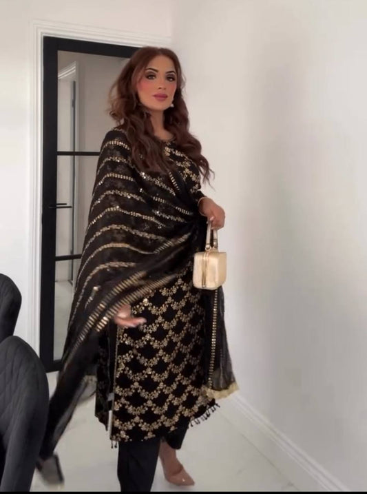 Elegant Party Wear Top and Bottom Set with Heavy Faux Georgette Embroidery and Moti Lace