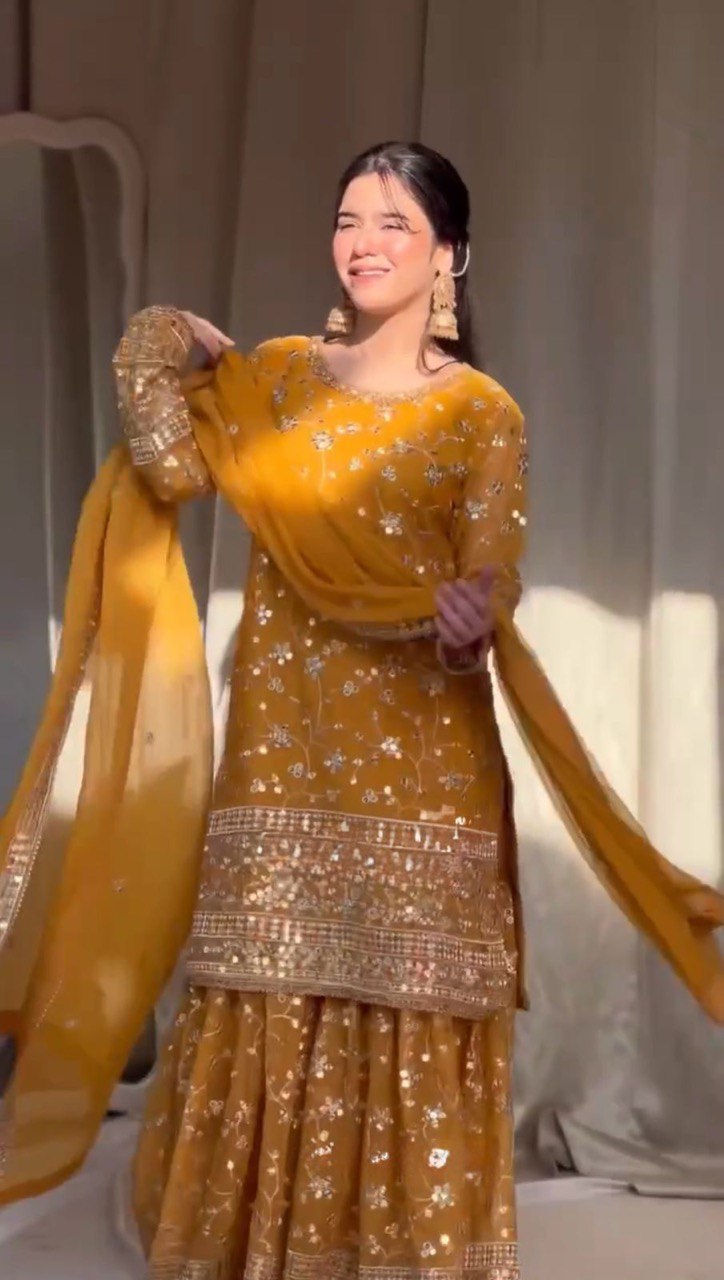 Bloomed Grace Faux Georgette Sharara Set for Modern Festives - Jaipuri Vastra