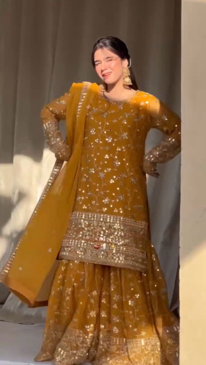 Bloomed Grace Faux Georgette Sharara Set for Modern Festives - Jaipuri Vastra