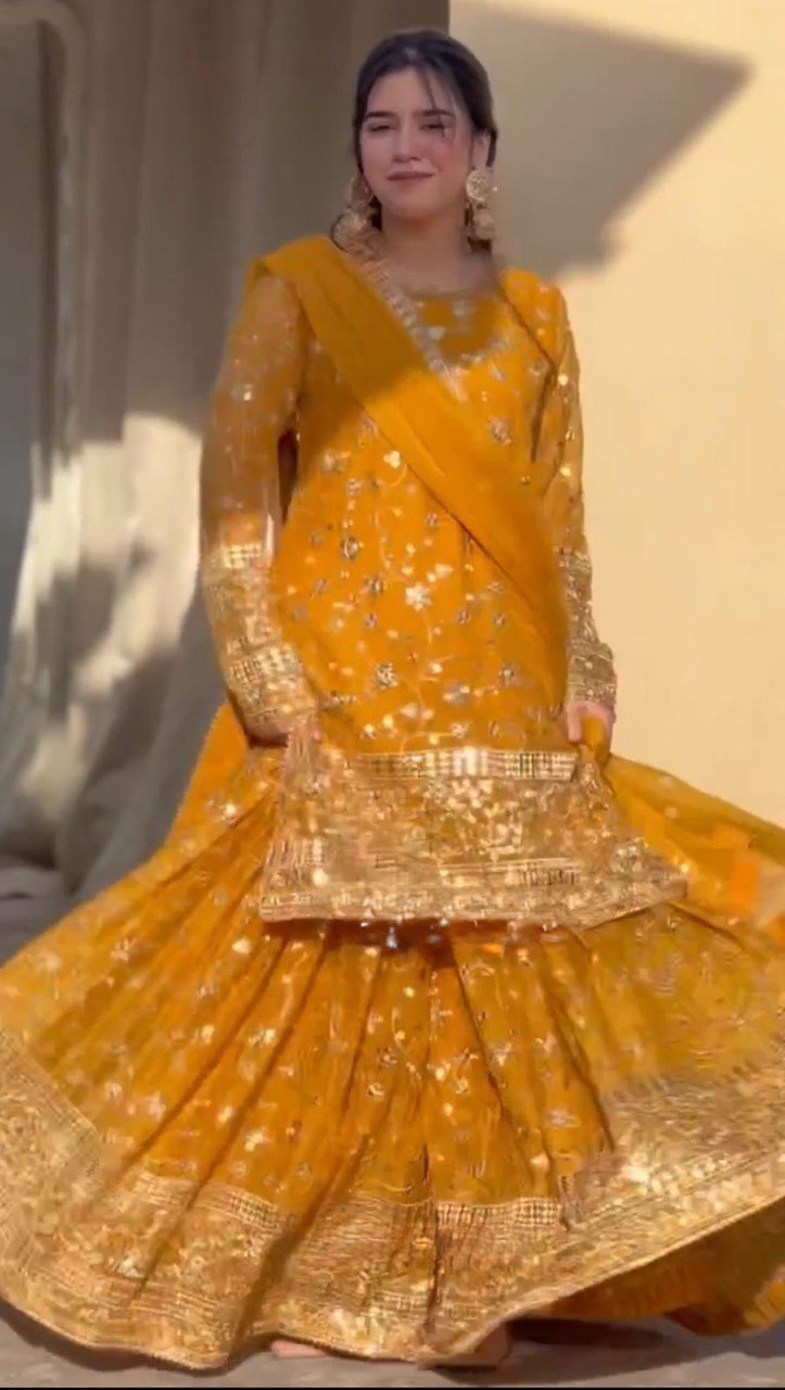 Bloomed Grace Faux Georgette Sharara Set for Modern Festives - Jaipuri Vastra