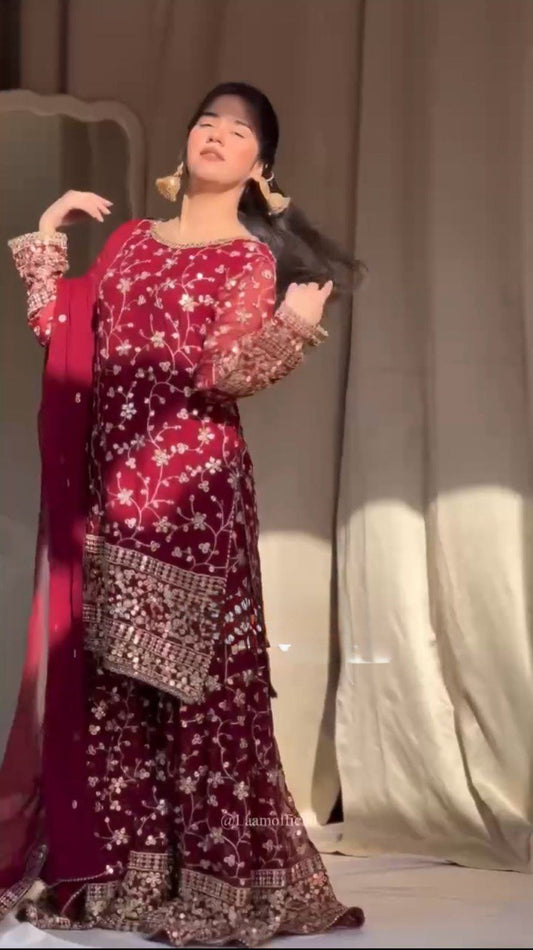 Bloomed Grace Faux Georgette Sharara Set for Modern Festives - Jaipuri Vastra