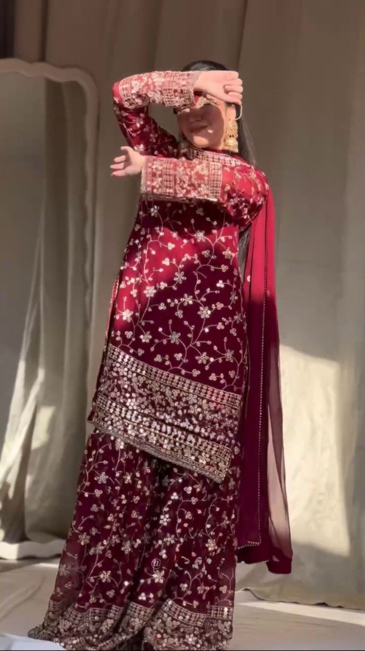 Bloomed Grace Faux Georgette Sharara Set for Modern Festives - Jaipuri Vastra