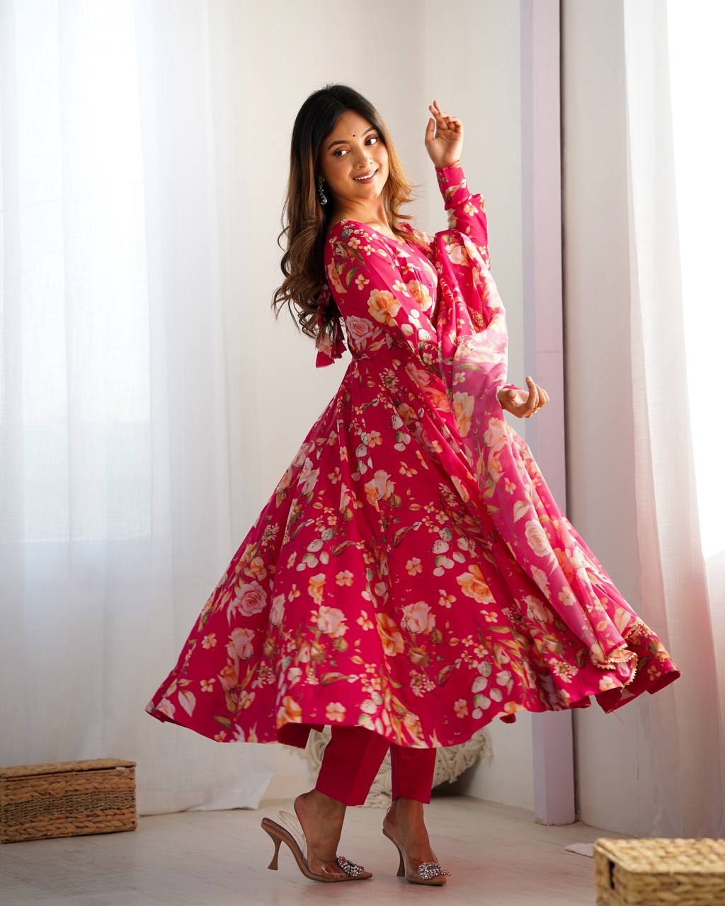 Premium Organza Silk Full-Flare Anarkali with Canvas Trim and Coordinated Dupatta & Pant - Jaipuri Vastra
