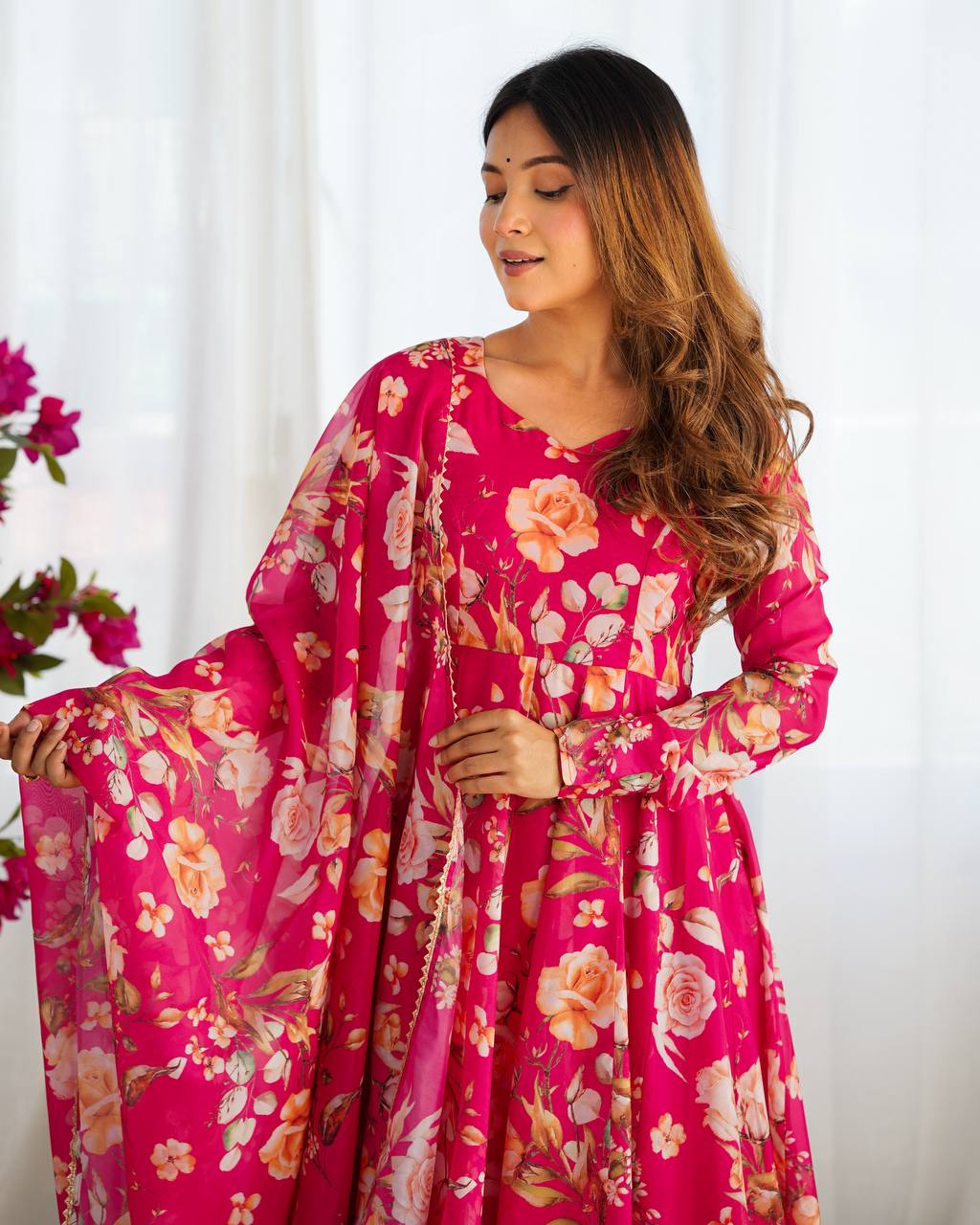 Premium Organza Silk Full-Flare Anarkali with Canvas Trim and Coordinated Dupatta & Pant - Jaipuri Vastra