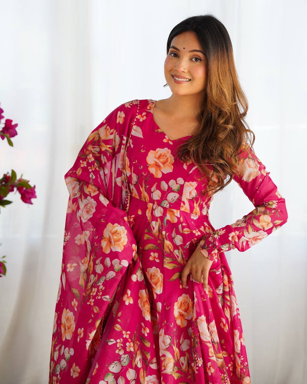 Premium Organza Silk Full-Flare Anarkali with Canvas Trim and Coordinated Dupatta & Pant - Jaipuri Vastra
