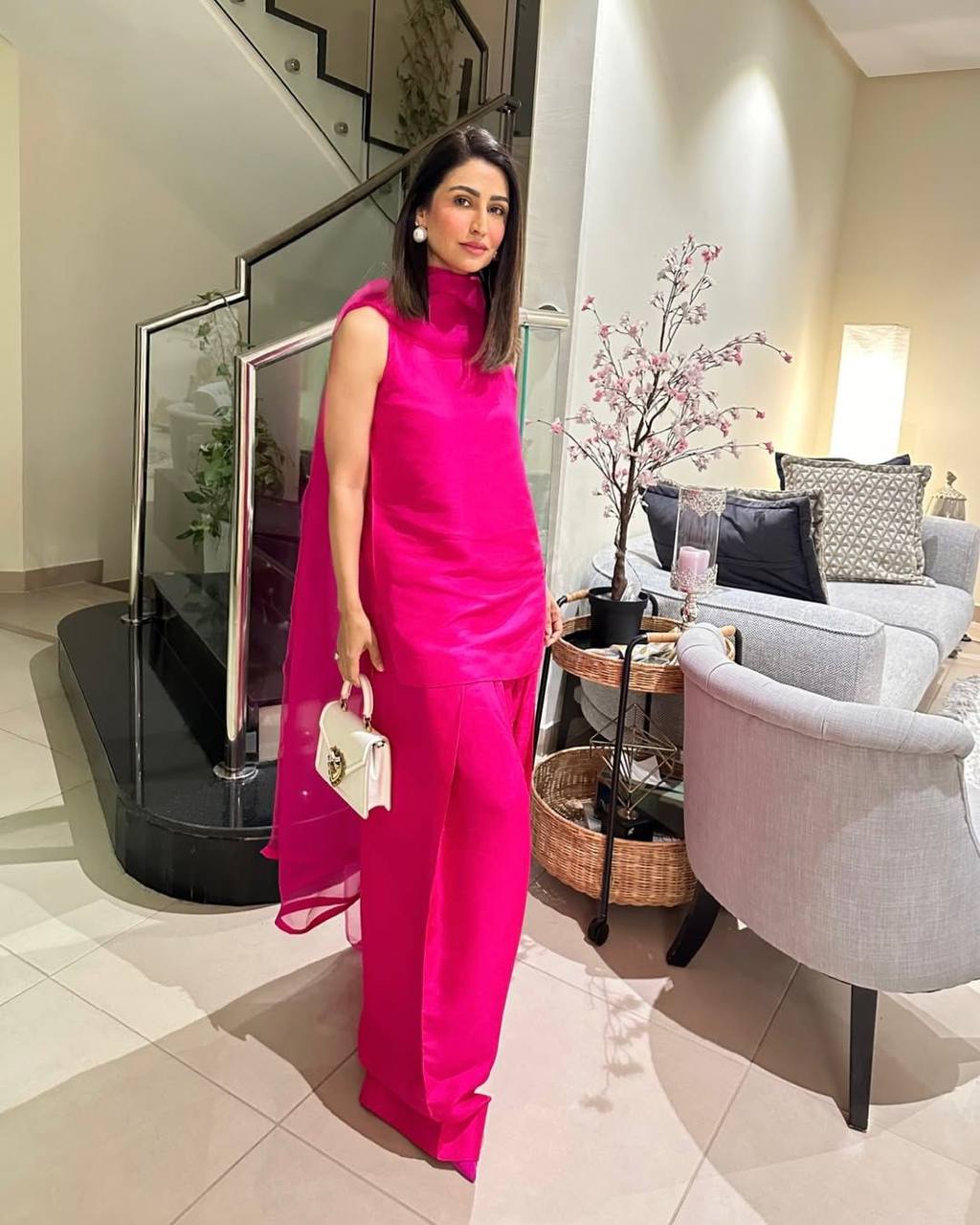 Exclusive Party Wear Fendi Silk Farsi Suit with Embellished Top, Matching Bottom, and Elegant Dupatta
