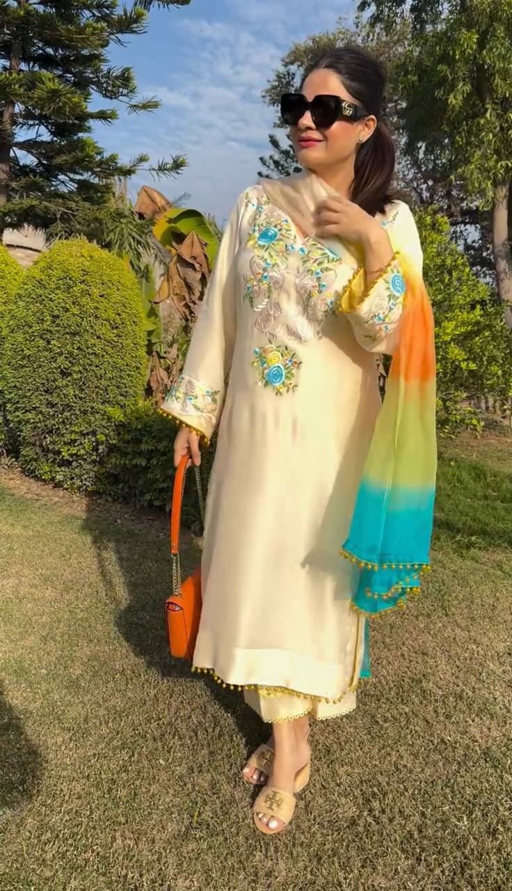 Premium Moss Satin Party Wear Collection with Embroidery Sequence Work Ready To Wear Set - Jaipuri Vastra