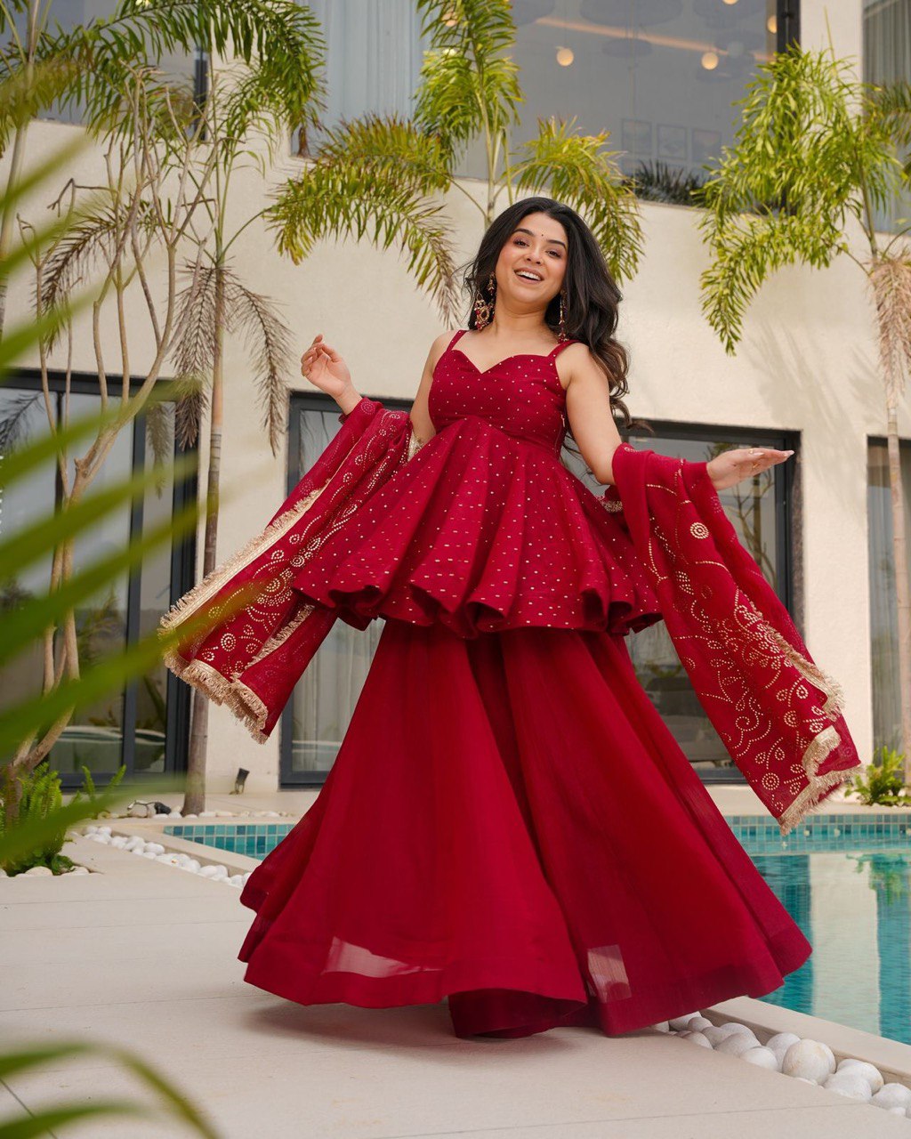 Dreamy Drapes Tabby Organza Palazzo Suit with Coordinated Soft Dupatta - Jaipuri Vastra