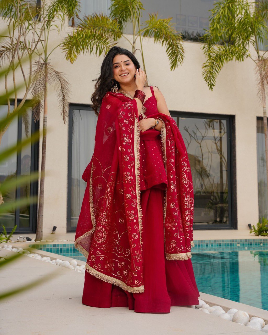 Dreamy Drapes Tabby Organza Palazzo Suit with Coordinated Soft Dupatta - Jaipuri Vastra