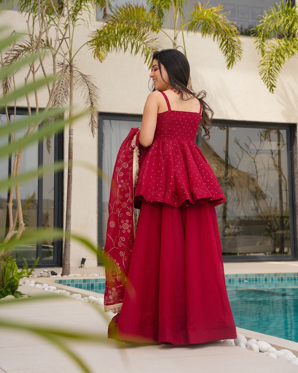 Dreamy Drapes Tabby Organza Palazzo Suit with Coordinated Soft Dupatta - Jaipuri Vastra