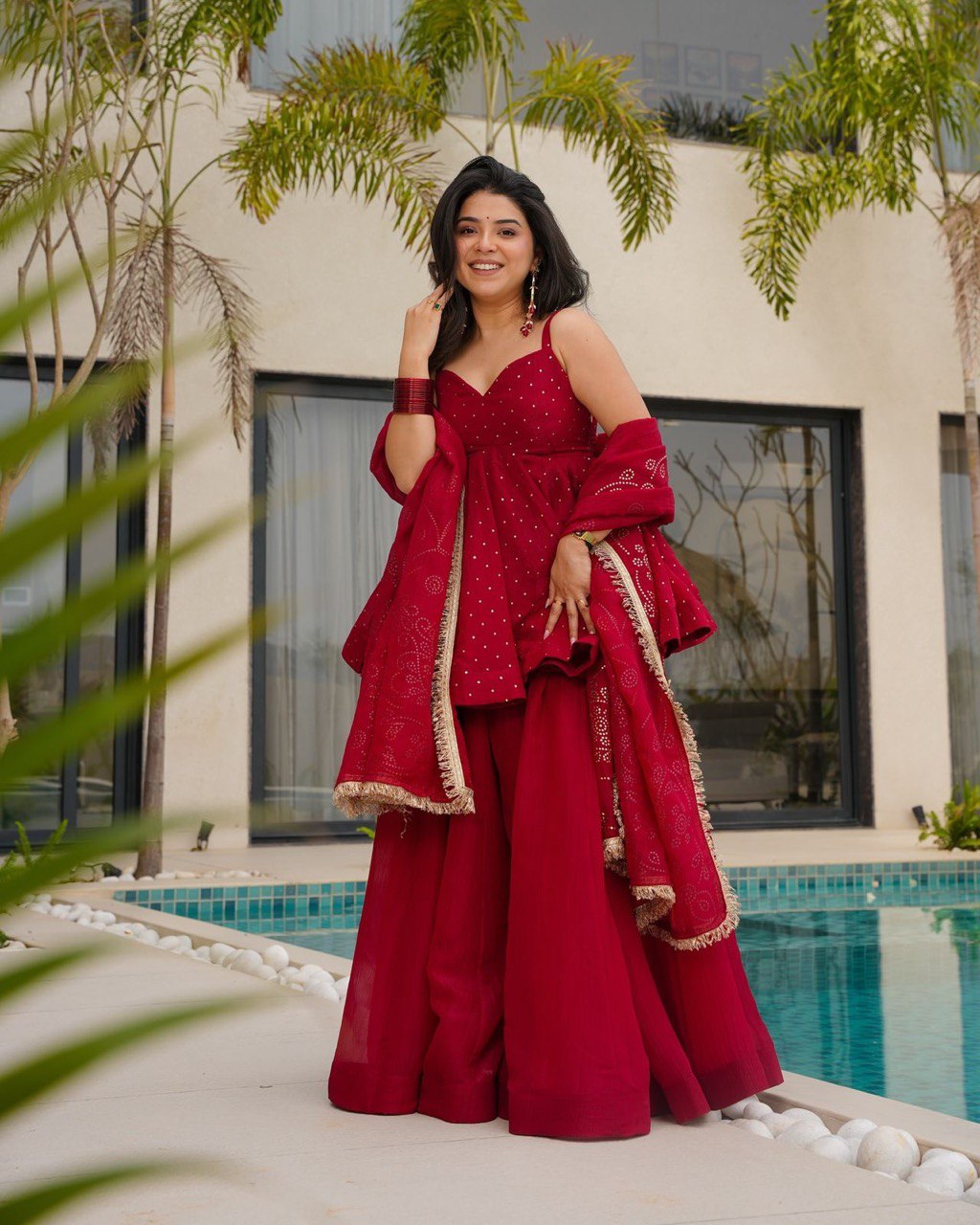 Dreamy Drapes Tabby Organza Palazzo Suit with Coordinated Soft Dupatta - Jaipuri Vastra