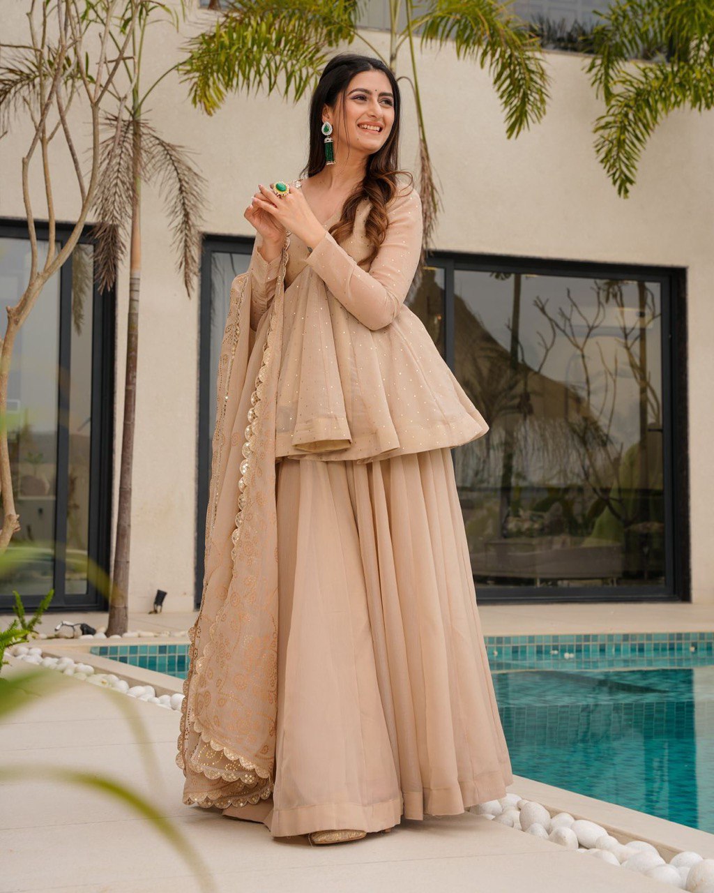 Dreamy Drapes Tabby Organza Palazzo Suit with Coordinated Soft Dupatta - Jaipuri Vastra