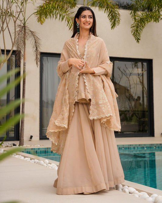 Dreamy Drapes Tabby Organza Palazzo Suit with Coordinated Soft Dupatta - Jaipuri Vastra