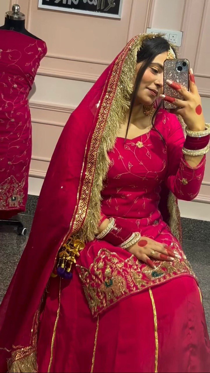 Modern Heritage Natural Crepe Silk Lehenga and Blouse Set with Coordinated Dupatta - Jaipuri Vastra