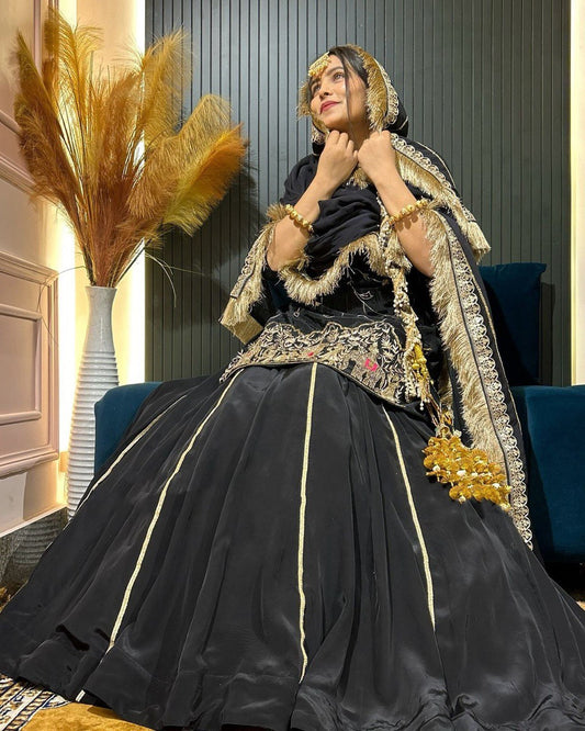 Modern Heritage Natural Crepe Silk Lehenga and Blouse Set with Coordinated Dupatta - Jaipuri Vastra