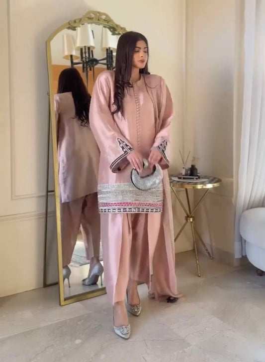 Stylish Heavy Crepe Suit Set Featuring Fancy Embroidered Top, Palazzo and Matching Dupatta - Jaipuri Vastra