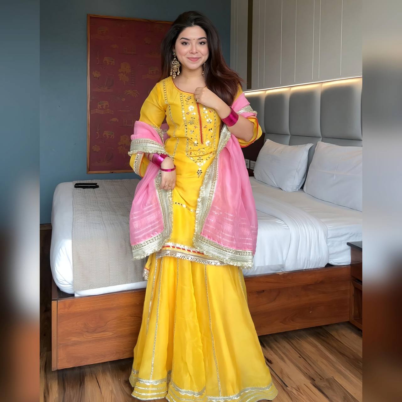 Designer Chinon Silk Sharara Suit with Heavy Sequins and Zari Thread Embroidery - Jaipuri Vastra