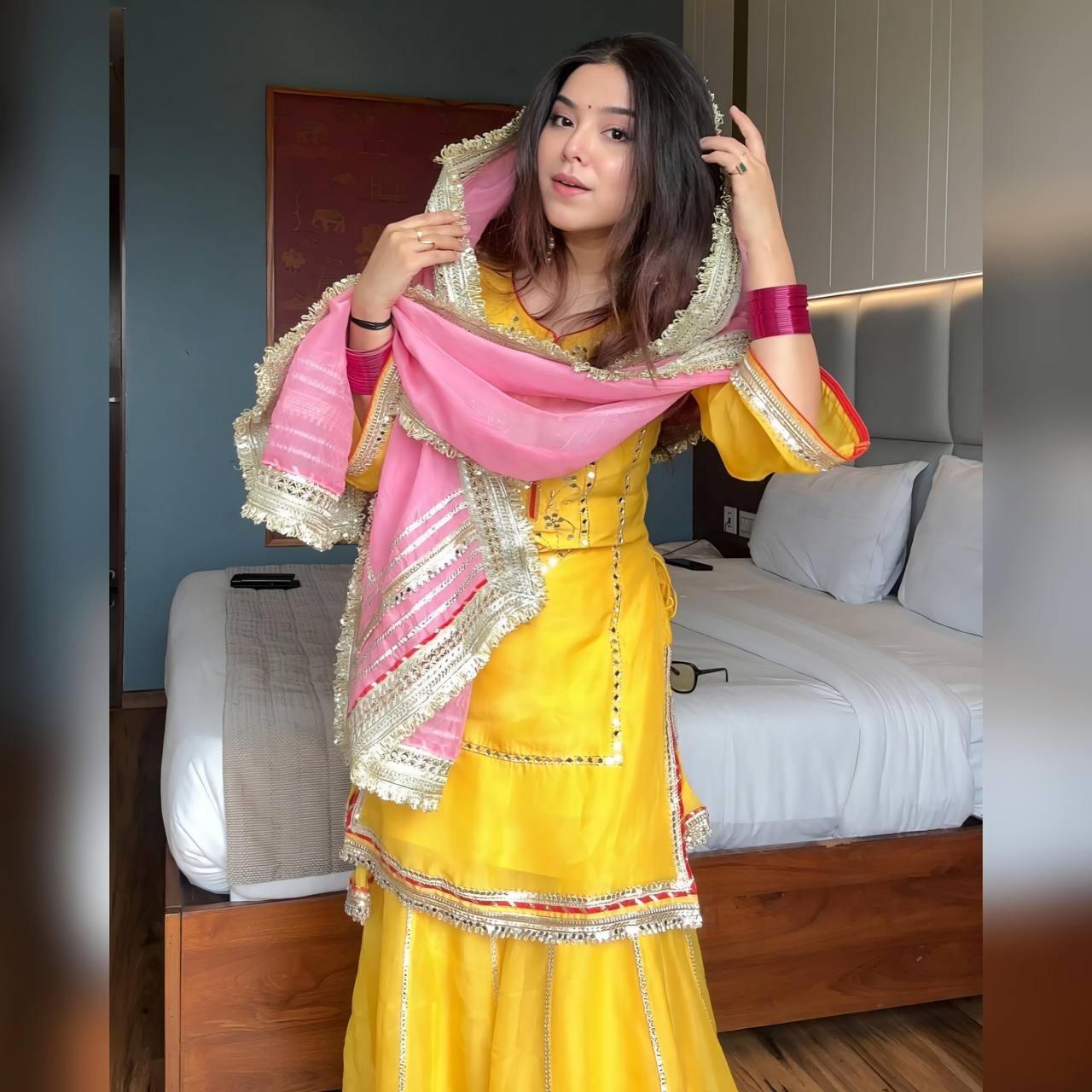 Designer Chinon Silk Sharara Suit with Heavy Sequins and Zari Thread Embroidery - Jaipuri Vastra