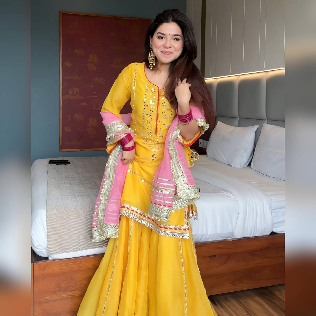 Designer Chinon Silk Sharara Suit with Heavy Sequins and Zari Thread Embroidery - Jaipuri Vastra