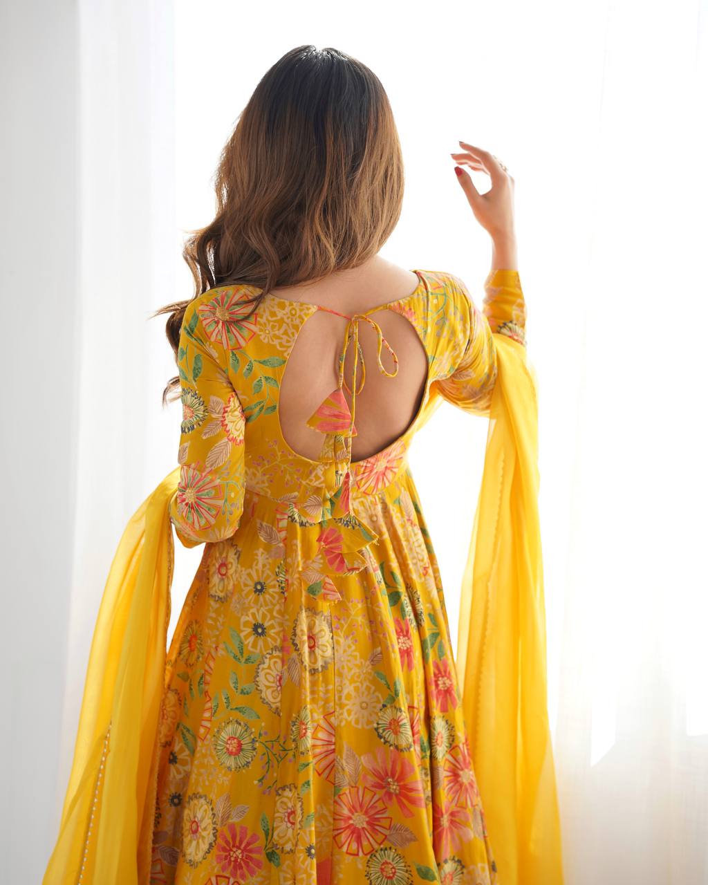 Soft Romansilk Chanderi Discharge Print Kediya Kurta Set with Palazzo and Dupatta - Jaipuri Vastra