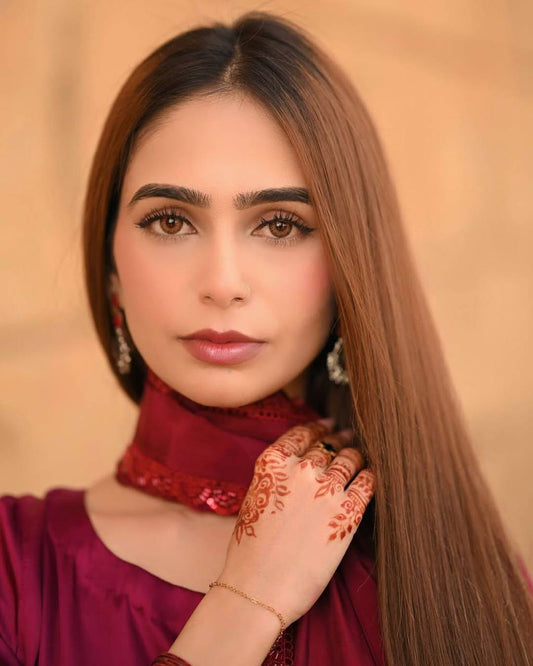 Premium French Crape Farsi Salwar Suit Featuring Sequence Embroidered Sleeves and Front-Back