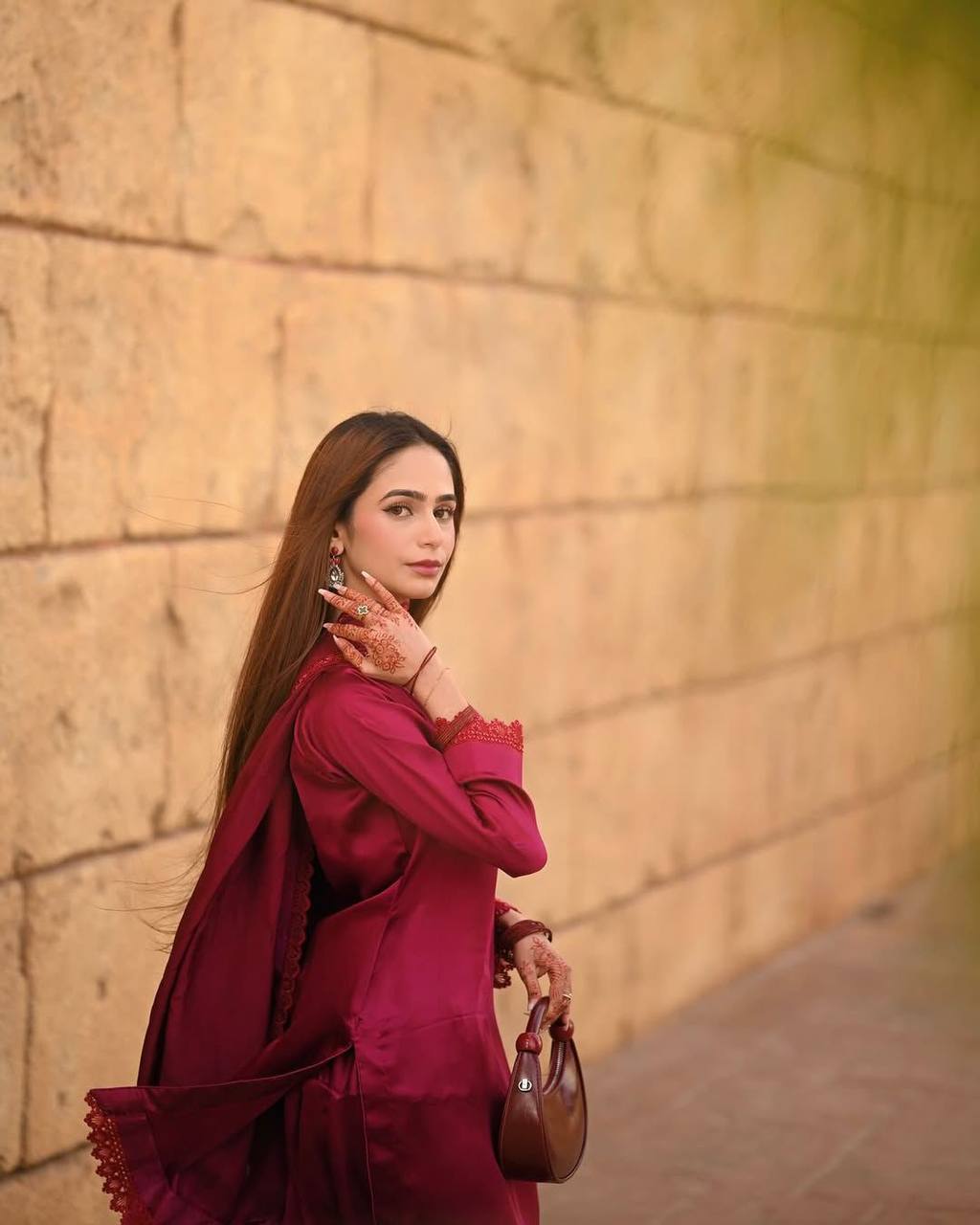 Premium French Crape Farsi Salwar Suit Featuring Sequence Embroidered Sleeves and Front-Back
