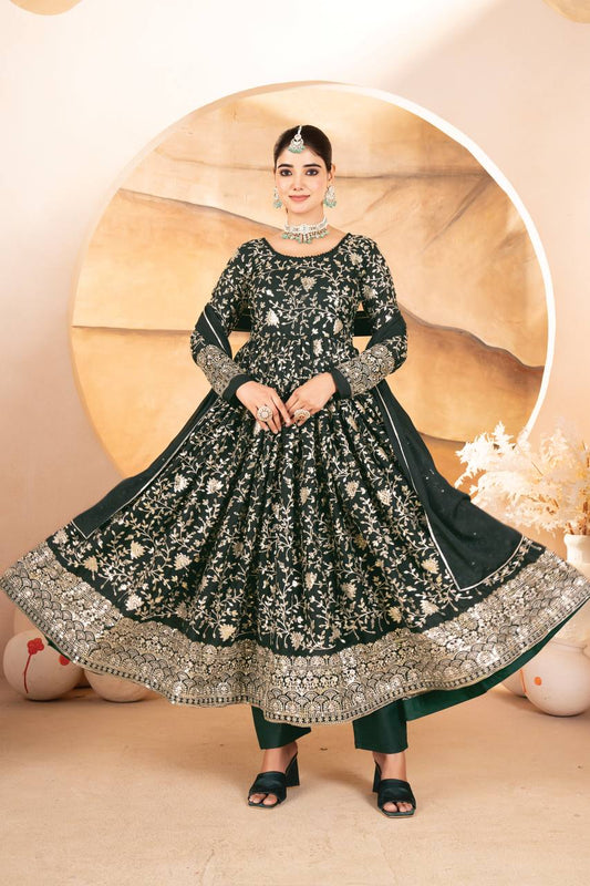 Designer Star Georgette Anarkali Suit with Multithread Sequins Embroidery and Lace Dupatta - Jaipuri Vastra