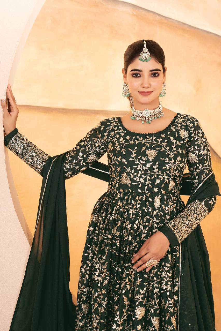 Designer Star Georgette Anarkali Suit with Multithread Sequins Embroidery and Lace Dupatta - Jaipuri Vastra