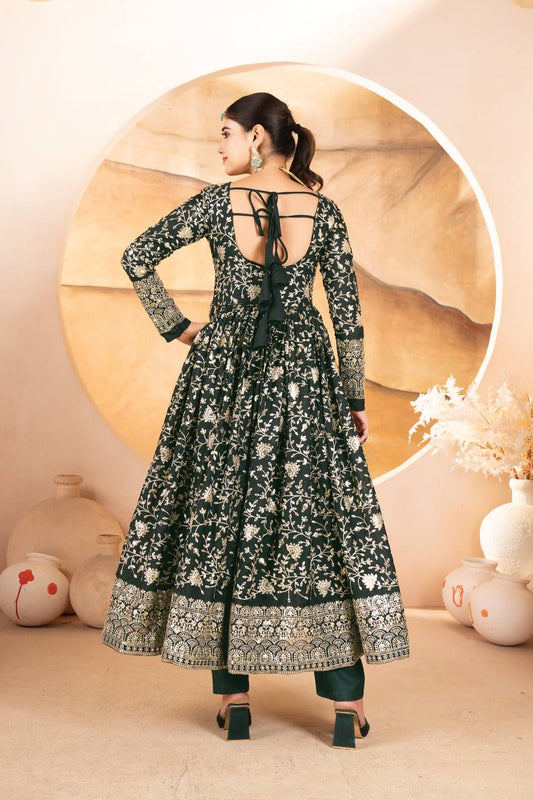 Designer Star Georgette Anarkali Suit with Multithread Sequins Embroidery and Lace Dupatta - Jaipuri Vastra