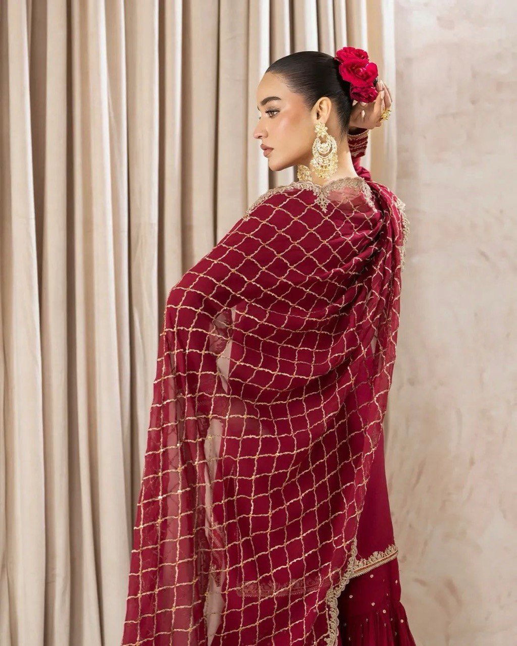 Royal Radiance in Maroon Faux Georgette Sharara Ensemble with Matching Dupatta - Jaipuri Vastra