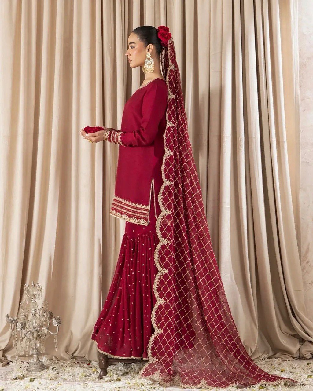 Royal Radiance in Maroon Faux Georgette Sharara Ensemble with Matching Dupatta - Jaipuri Vastra