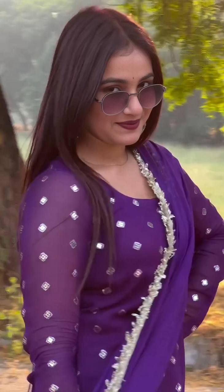 Designer Dhoti Suit Set for Women in Faux Georgette with Sequins and Zari Embroidery - Jaipuri Vastra