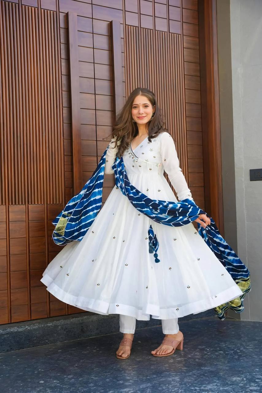 Elegant Anarkali Suit Set in Rayon Fabric with Embroidered Top and Georgette Dupatta - Jaipuri Vastra
